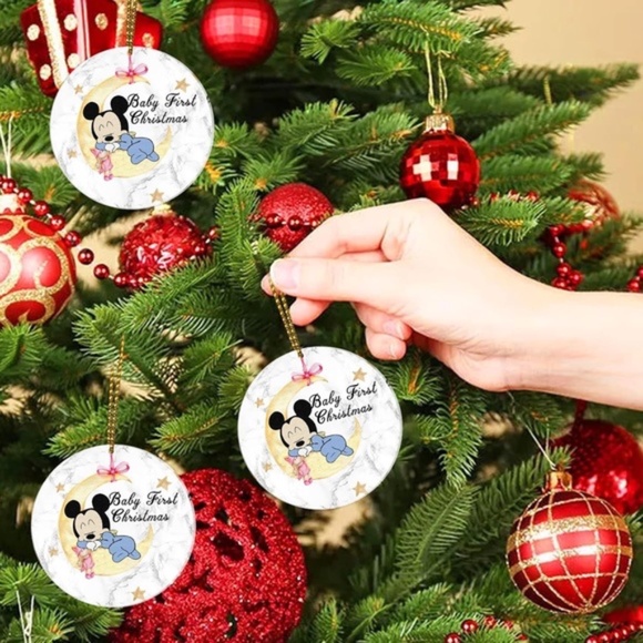 3 Pieces Baby's First Christmas Ornaments, Mickey Mouse Baby Xmas Tree Ornaments - Picture 5 of 11